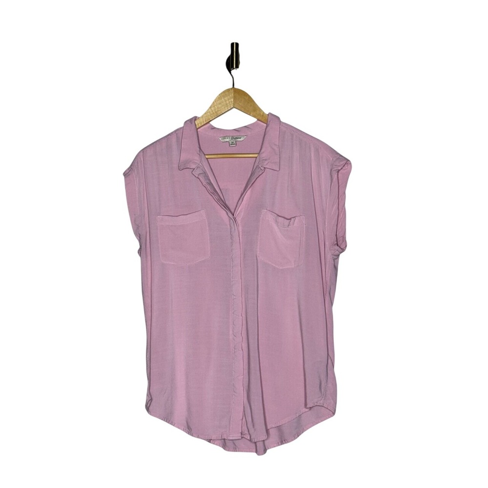 JACHS Girlfriend Dusty Pink Rayon Button Front Blouse M Relaxed Utility Shirt